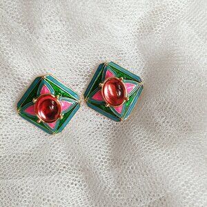 Vintage Stud Earrings Red Gemstone Earrings